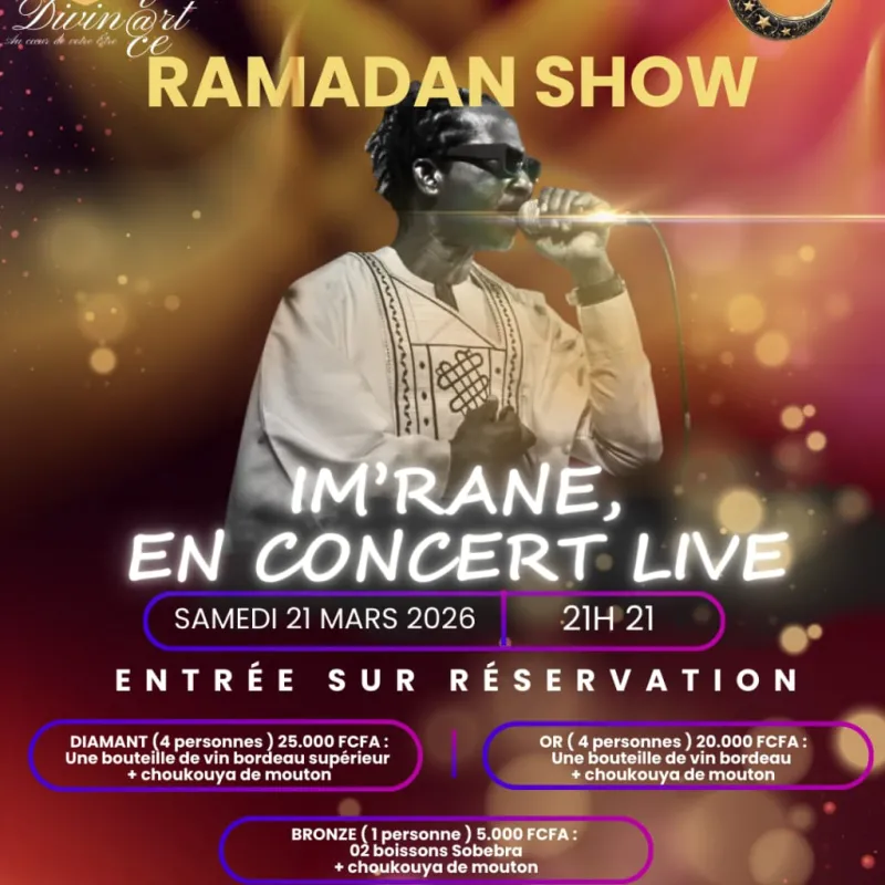 La légende de la musique béninoise, Imrane, sera en concert live à Djougou le 21 Mars 2026 à Divinart Palace